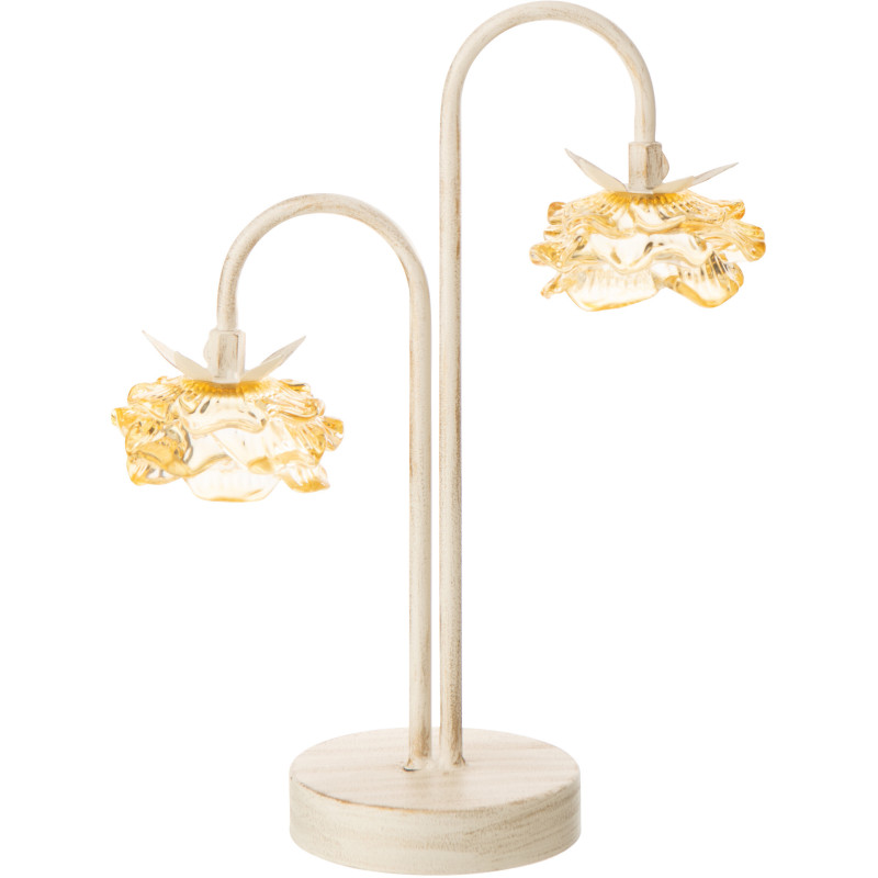 Lampe à poser Led originale 2 Fleurs H 37 cm Verre Jaune Métal Blanc cassé Sunflya 
