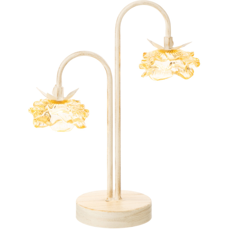 Lampe à poser Led originale 2 Fleurs H 37 cm Verre Jaune Métal Blanc cassé Sunflya 