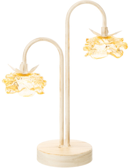 Lampe à poser Led originale 2 Fleurs H 37 cm Verre Jaune Métal Blanc cassé Sunflya 