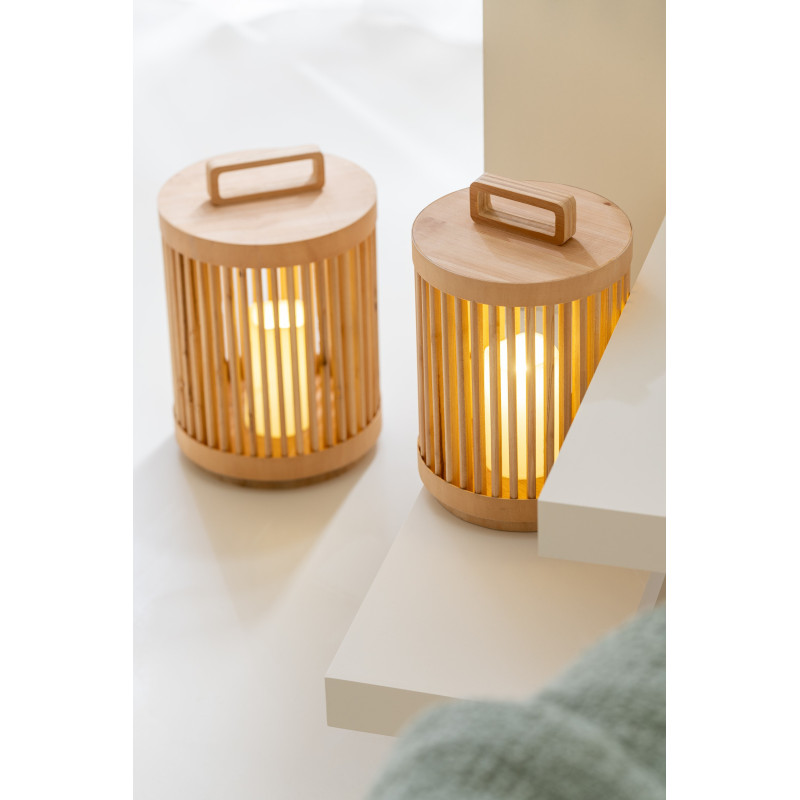 Lampe à poser Led Japandi chic H 36 cm Bois de sapin Naturel Hikari 