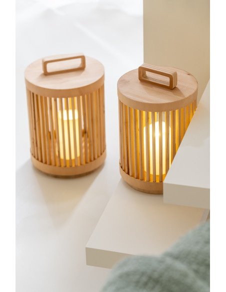 Lampe à poser Led Japandi chic H 36 cm Bois de sapin Naturel Hikari 