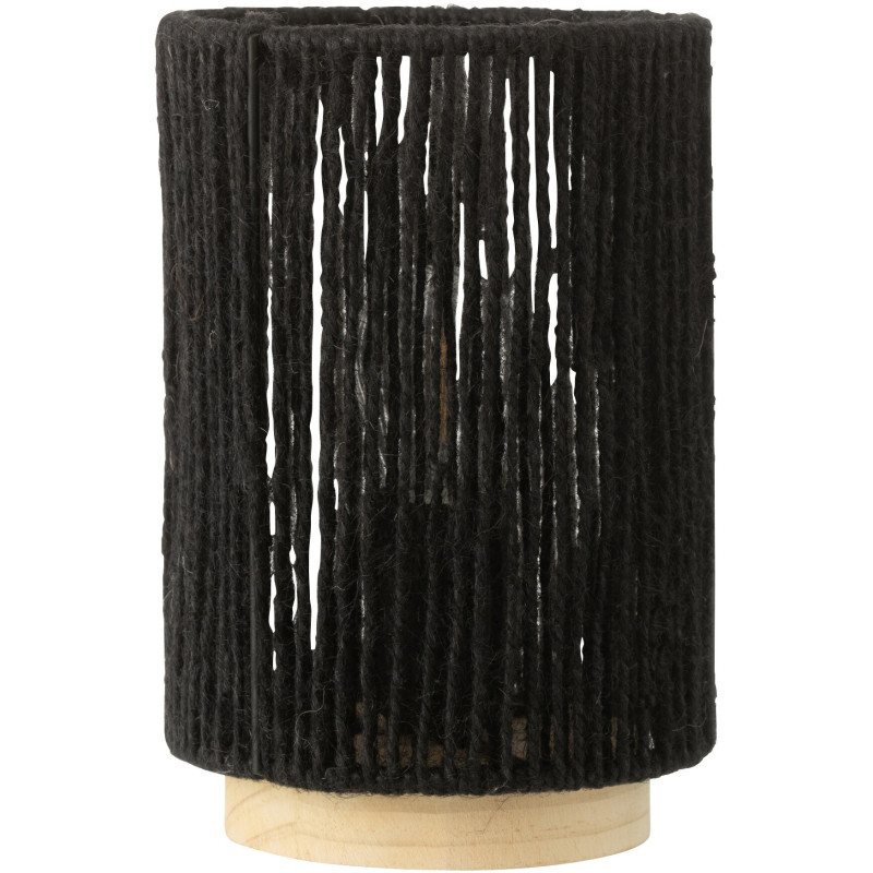 Lampe à poser Led ethnique chic cylindrique H 20 cm Coton Noir Tressé Bois Naturel Métal Shory 