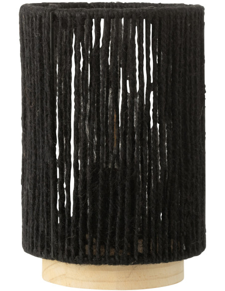 Lampe à poser Led ethnique chic cylindrique H 20 cm Coton Noir Tressé Bois Naturel Métal Shory 