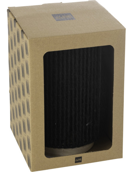 Lampe à poser Led ethnique chic cylindrique H 20 cm Coton Noir Tressé Bois Naturel Métal Shory 