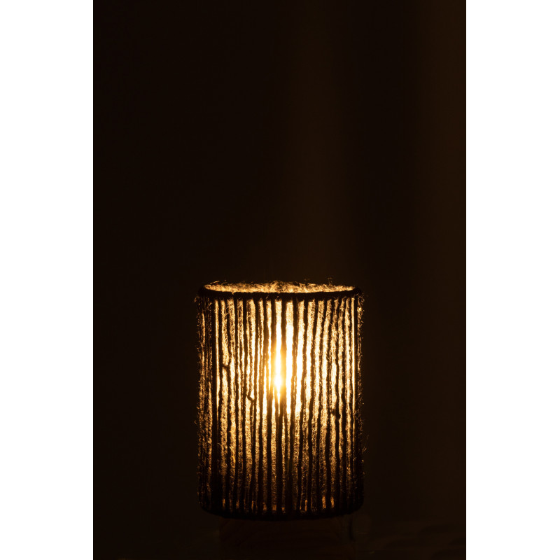 Lampe à poser Led ethnique chic cylindrique H 16 cm Coton Noir Tressé Bois Naturel Métal Shory 