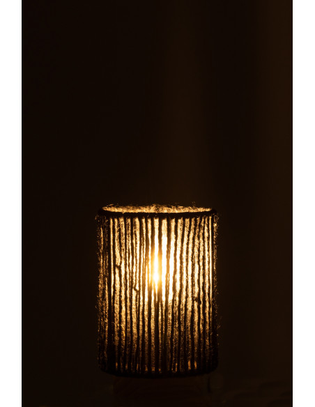 Lampe à poser Led ethnique chic cylindrique H 16 cm Coton Noir Tressé Bois Naturel Métal Shory 
