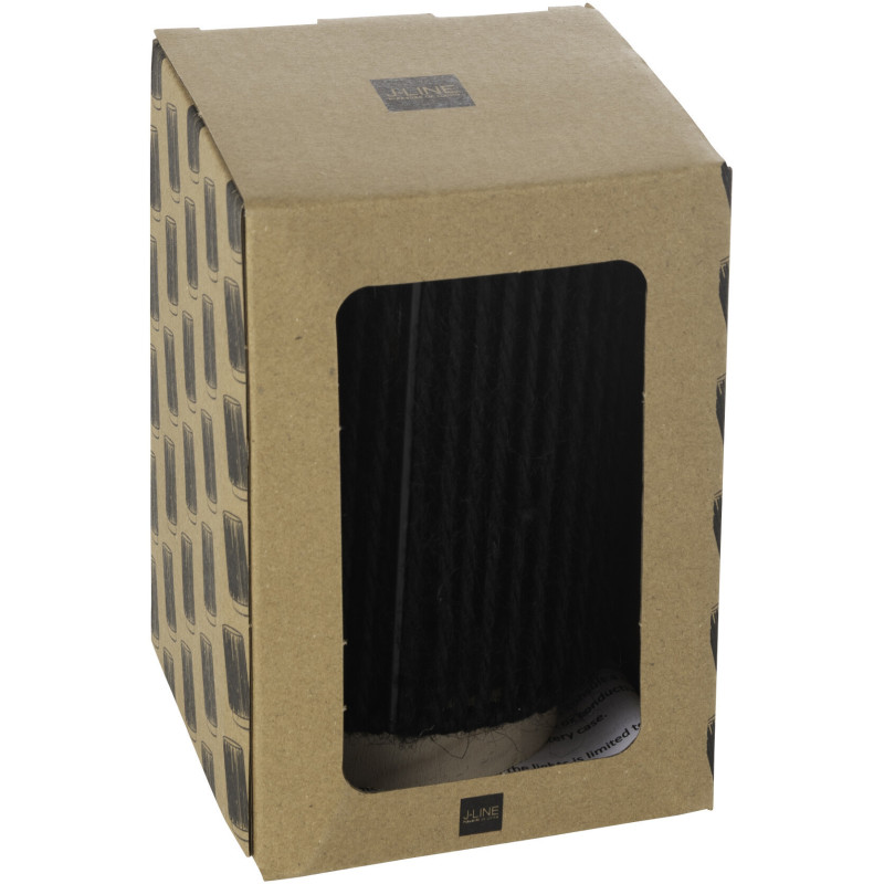 Lampe à poser Led ethnique chic cylindrique H 16 cm Coton Noir Tressé Bois Naturel Métal Shory 