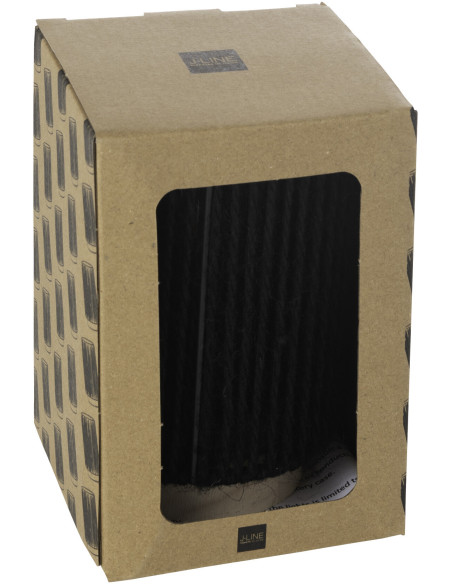 Lampe à poser Led ethnique chic cylindrique H 16 cm Coton Noir Tressé Bois Naturel Métal Shory 