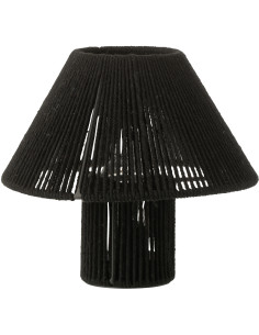 Lampe à poser Led ethnique chic Champignon H 18 cm Coton Noir Tressé Métal Shory 