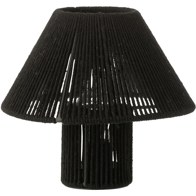 Lampe à poser Led ethnique chic Champignon H 18 cm Coton Noir Tressé Métal Shory 