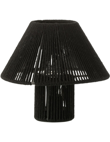 Lampe à poser Led ethnique chic Champignon H 18 cm Coton Noir Tressé Métal Shory 
