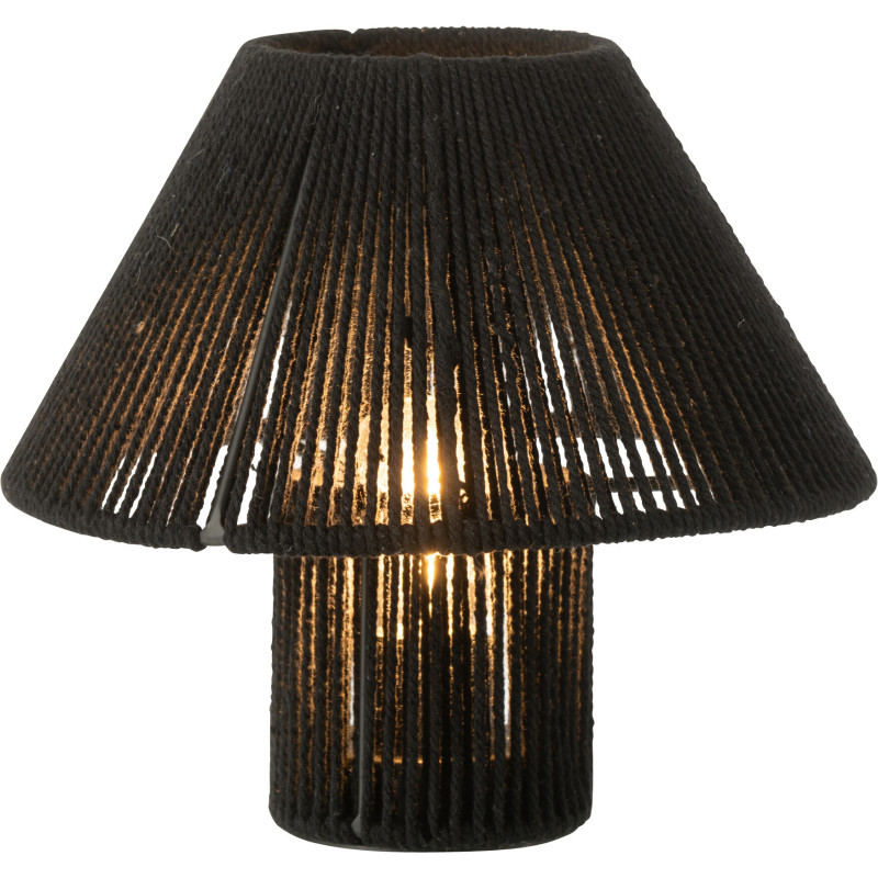 Lampe à poser Led ethnique chic Champignon H 18 cm Coton Noir Tressé Métal Shory 