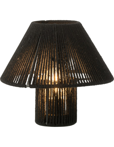 Lampe à poser Led ethnique chic Champignon H 18 cm Coton Noir Tressé Métal Shory 