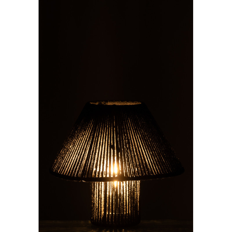 Lampe à poser Led ethnique chic Champignon H 18 cm Coton Noir Tressé Métal Shory 