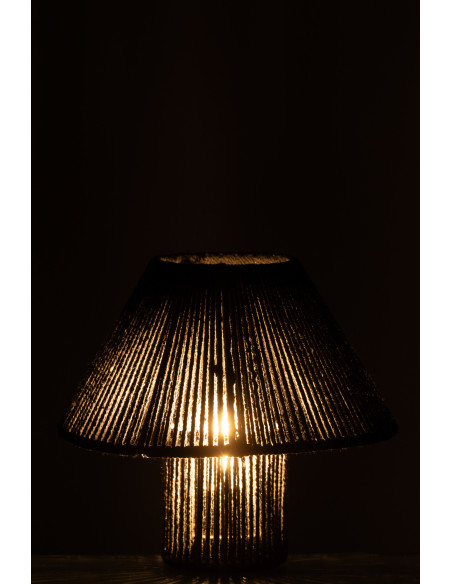 Lampe à poser Led ethnique chic Champignon H 18 cm Coton Noir Tressé Métal Shory 