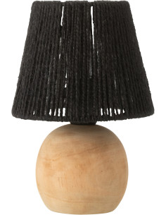 Lampe à poser Led ethnique chic boule H 23 cm Coton Noir Tressé Bois Naturel Métal Shory 