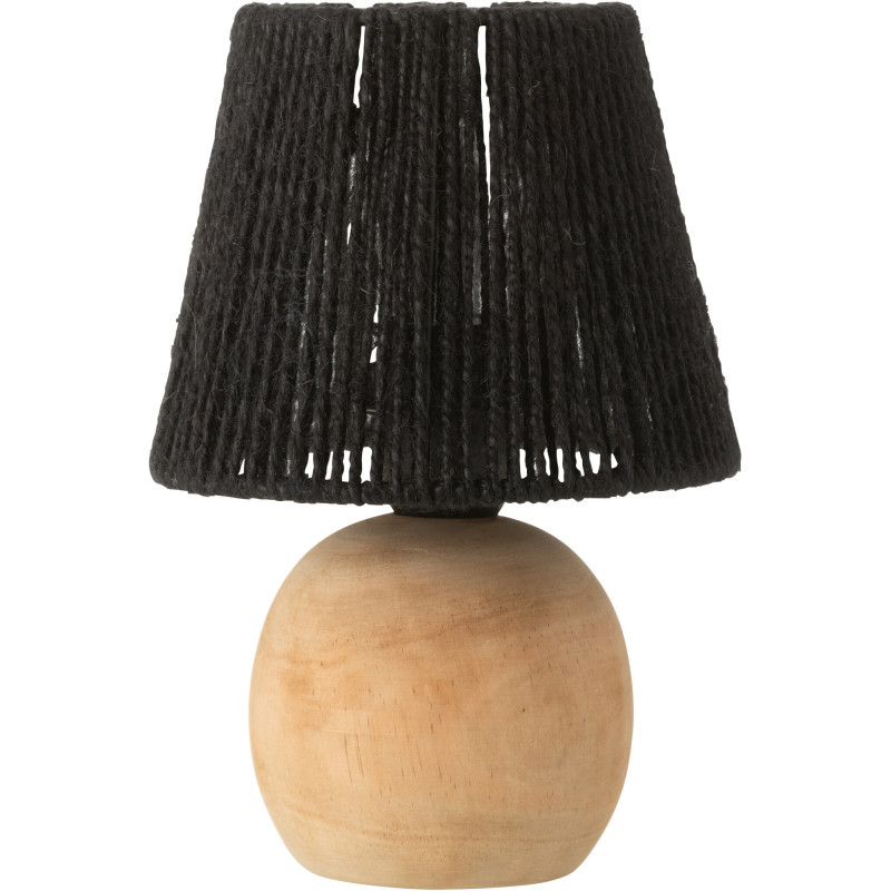 Lampe à poser Led ethnique chic boule H 23 cm Coton Noir Tressé Bois Naturel Métal Shory 