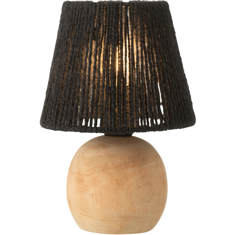 Lampe à poser Led ethnique chic boule H 23 cm Coton Noir Tressé Bois Naturel Métal Shory 