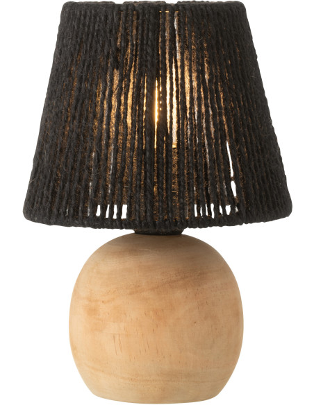 Lampe à poser Led ethnique chic boule H 23 cm Coton Noir Tressé Bois Naturel Métal Shory 