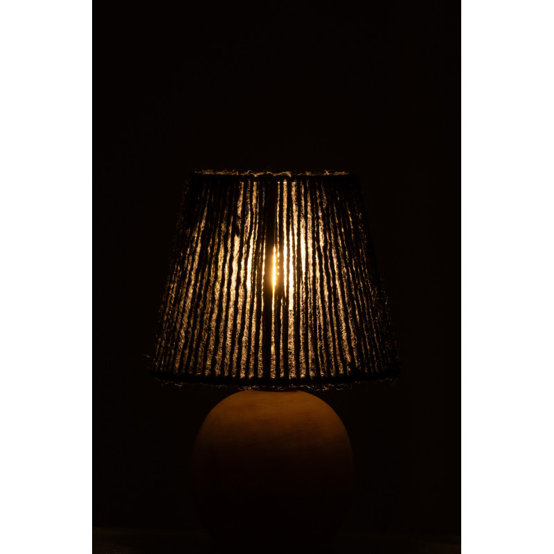 Lampe à poser Led ethnique chic boule H 23 cm Coton Noir Tressé Bois Naturel Métal Shory 