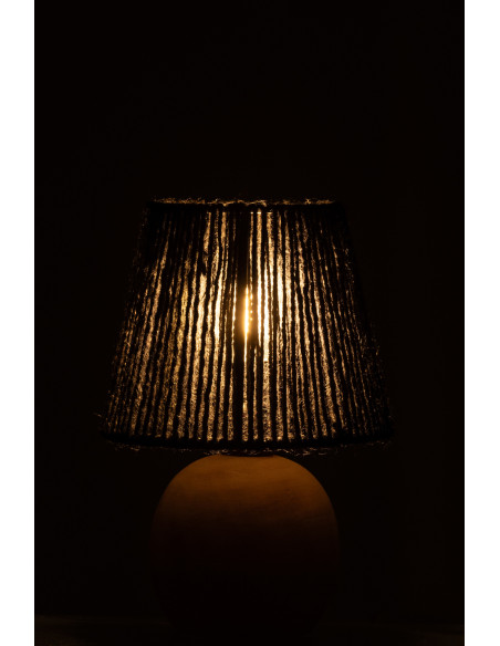 Lampe à poser Led ethnique chic boule H 23 cm Coton Noir Tressé Bois Naturel Métal Shory 