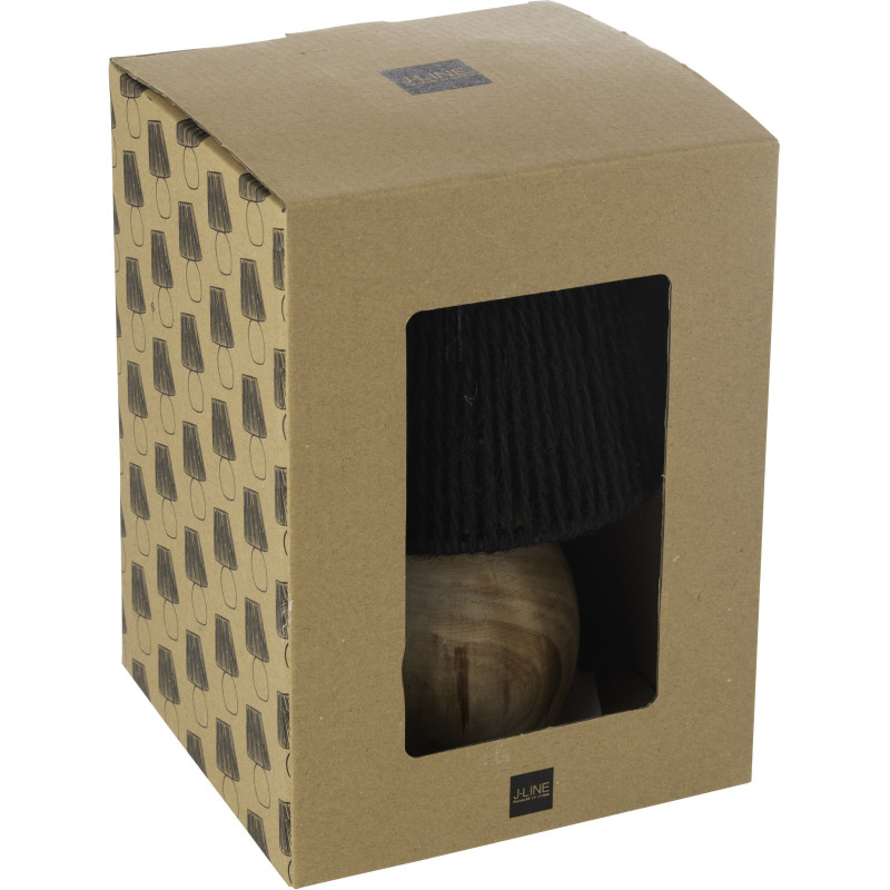 Lampe à poser Led ethnique chic boule H 23 cm Coton Noir Tressé Bois Naturel Métal Shory 