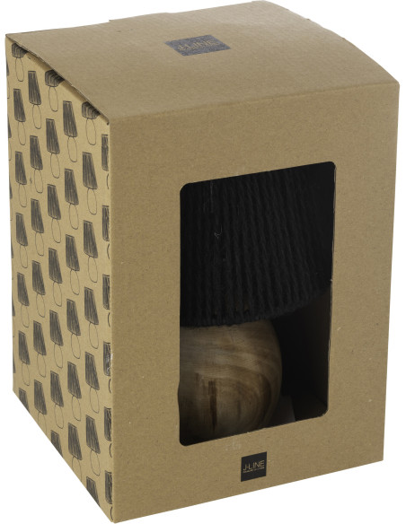 Lampe à poser Led ethnique chic boule H 23 cm Coton Noir Tressé Bois Naturel Métal Shory 