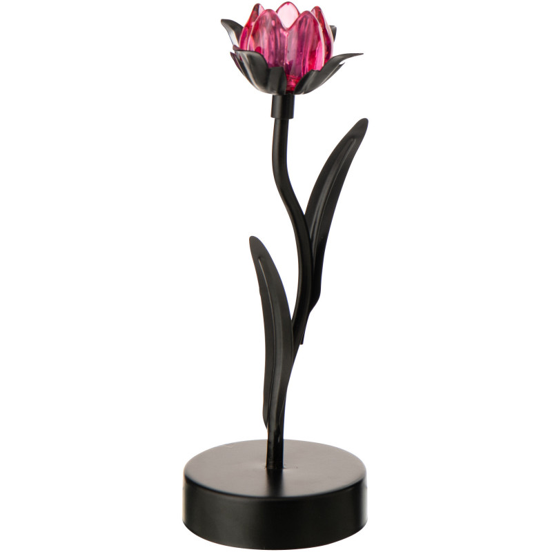Lampe à poser Led design Fleur H 26 cm Verre Rose Métal Noir Floréssana 