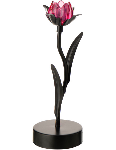 Lampe à poser Led design Fleur H 26 cm Verre Rose Métal Noir Floréssana 