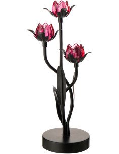 Lampe à poser Led design 3 Fleurs H 36 cm Verre Rose Métal Noir Floréssana 