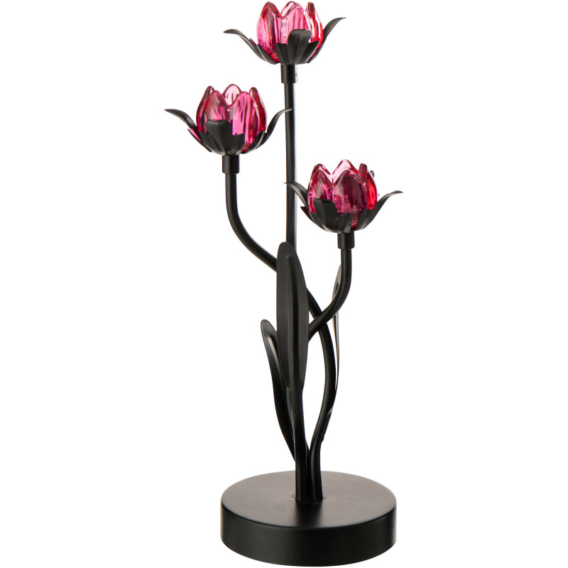 Lampe à poser Led design 3 Fleurs H 36 cm Verre Rose Métal Noir Floréssana 