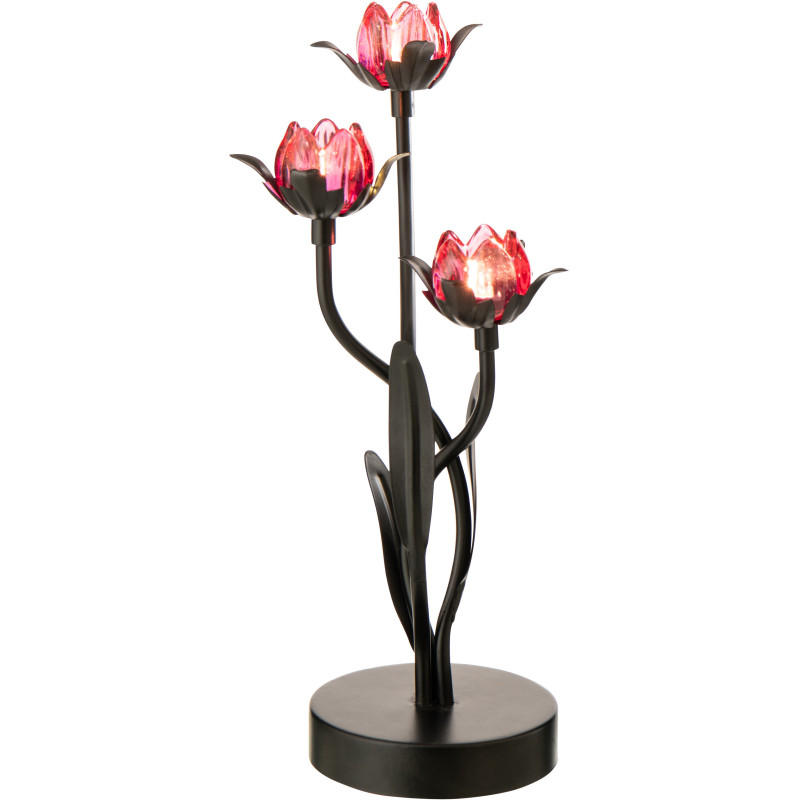 Lampe à poser Led design 3 Fleurs H 36 cm Verre Rose Métal Noir Floréssana 