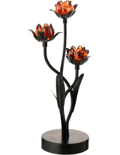 Lampe à poser Led design 3 Fleurs H 36 cm Verre Orange Métal Noir Floréssana 