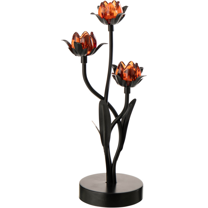 Lampe à poser Led design 3 Fleurs H 36 cm Verre Orange Métal Noir Floréssana 