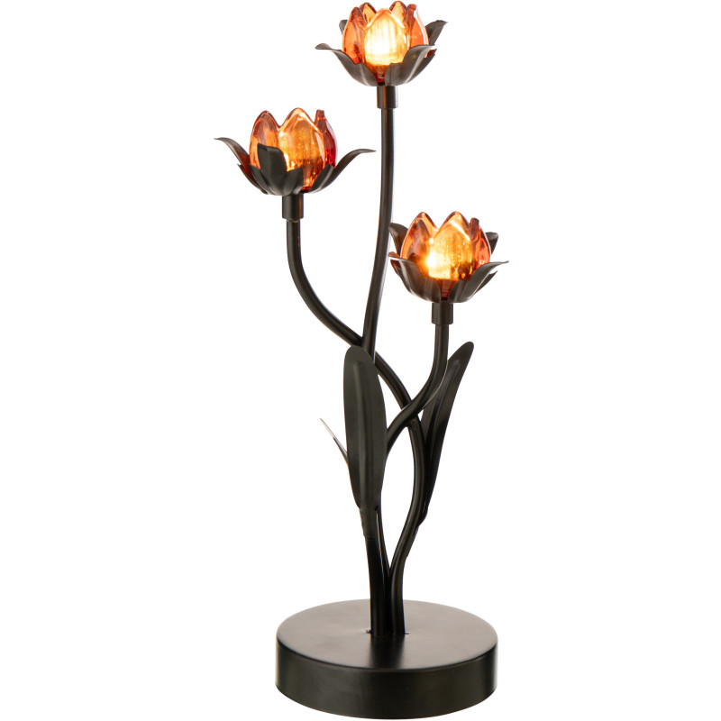 Lampe à poser Led design 3 Fleurs H 36 cm Verre Orange Métal Noir Floréssana 
