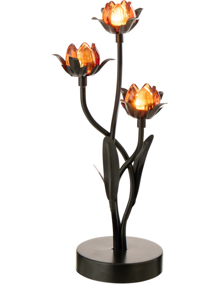 Lampe à poser Led design 3 Fleurs H 36 cm Verre Orange Métal Noir Floréssana 