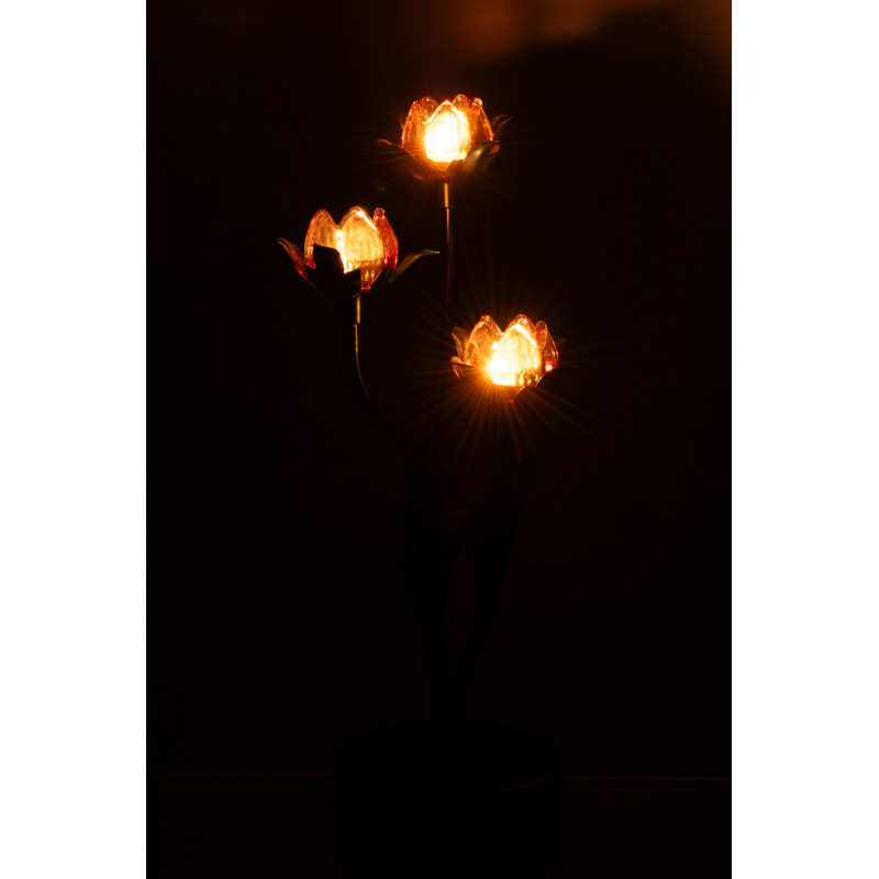 Lampe à poser Led design 3 Fleurs H 36 cm Verre Orange Métal Noir Floréssana 