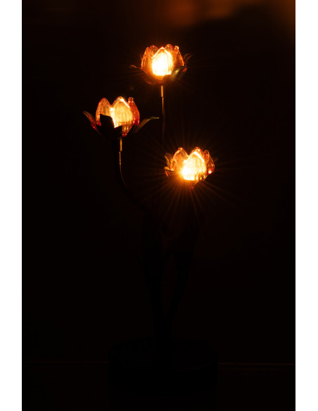 Lampe à poser Led design 3 Fleurs H 36 cm Verre Orange Métal Noir Floréssana 