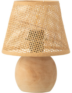 Lampe à poser Led bohème Boule H 23 cm Bois Rotin Naturel Tressé Métal Torsiano 