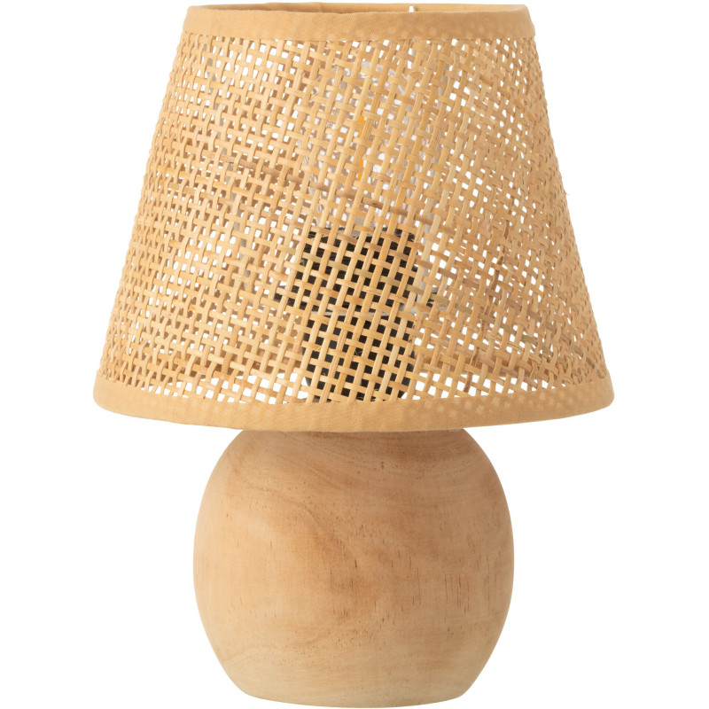 Lampe à poser Led bohème Boule H 23 cm Bois Rotin Naturel Tressé Métal Torsiano 