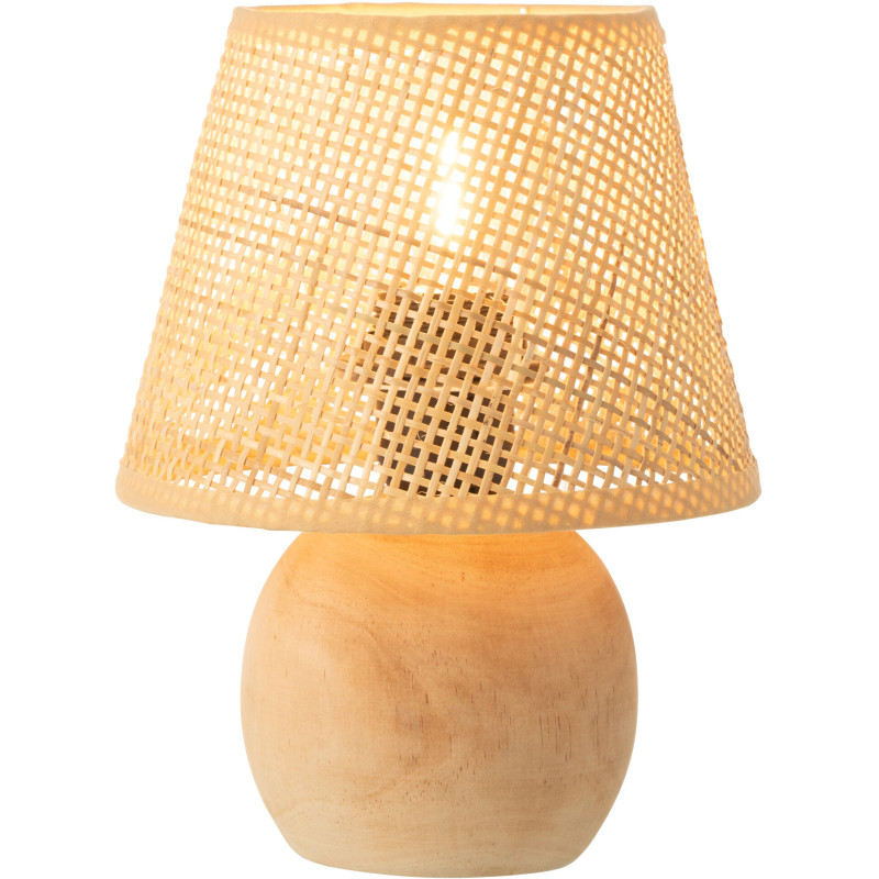Lampe à poser Led bohème Boule H 23 cm Bois Rotin Naturel Tressé Métal Torsiano 