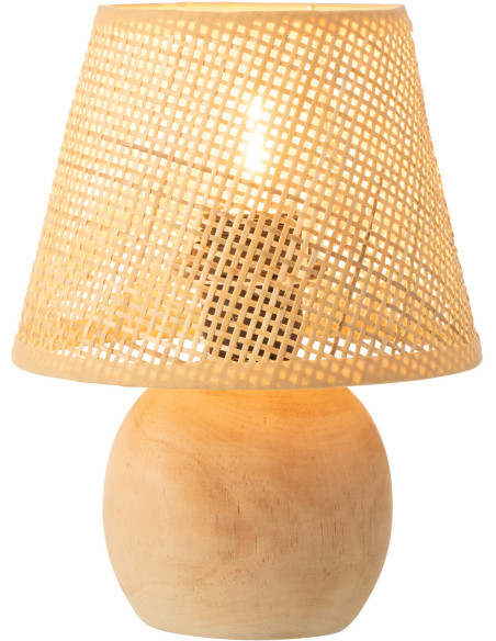 Lampe à poser Led bohème Boule H 23 cm Bois Rotin Naturel Tressé Métal Torsiano 