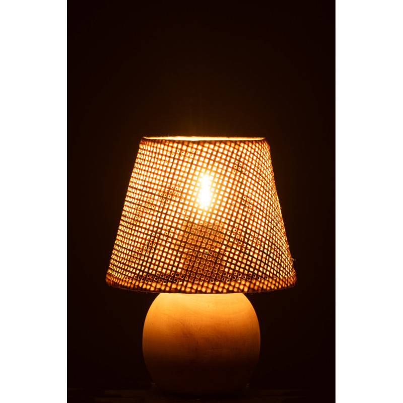 Lampe à poser Led bohème Boule H 23 cm Bois Rotin Naturel Tressé Métal Torsiano 
