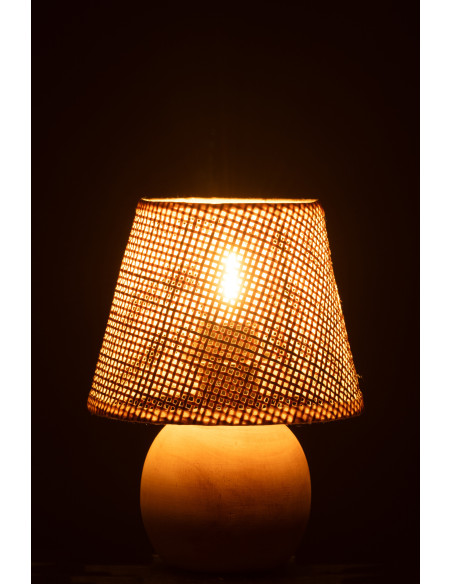 Lampe à poser Led bohème Boule H 23 cm Bois Rotin Naturel Tressé Métal Torsiano 