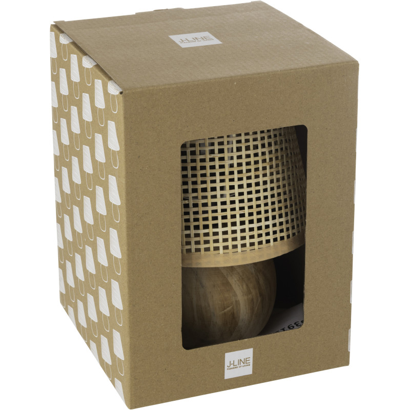 Lampe à poser Led bohème Boule H 23 cm Bois Rotin Naturel Tressé Métal Torsiano 