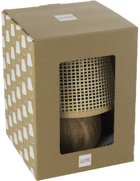 Lampe à poser Led bohème Boule H 23 cm Bois Rotin Naturel Tressé Métal Torsiano 