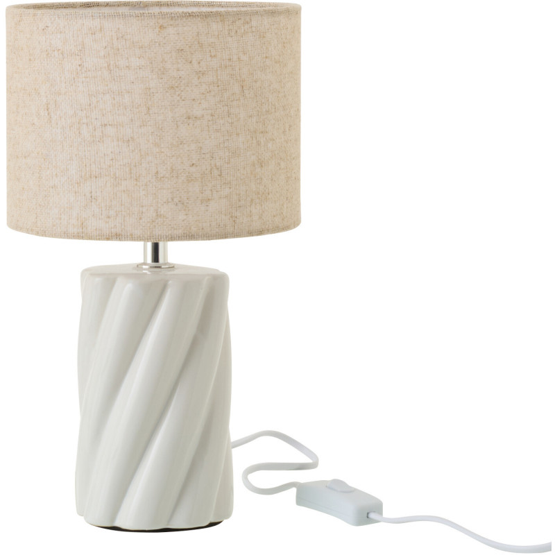 Lampe à poser design Torsades H 31 cm Céramique Blanc Tissu Beige Swirl 