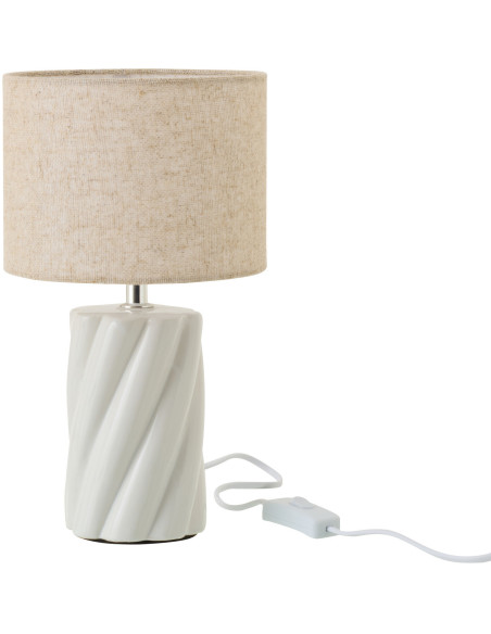 Lampe à poser design Torsades H 31 cm Céramique Blanc Tissu Beige Swirl 