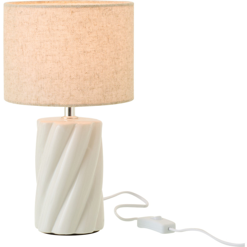 Lampe à poser design Torsades H 31 cm Céramique Blanc Tissu Beige Swirl 