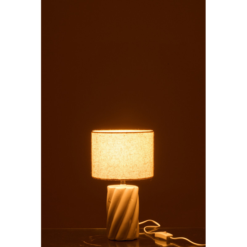 Lampe à poser design Torsades H 31 cm Céramique Blanc Tissu Beige Swirl 